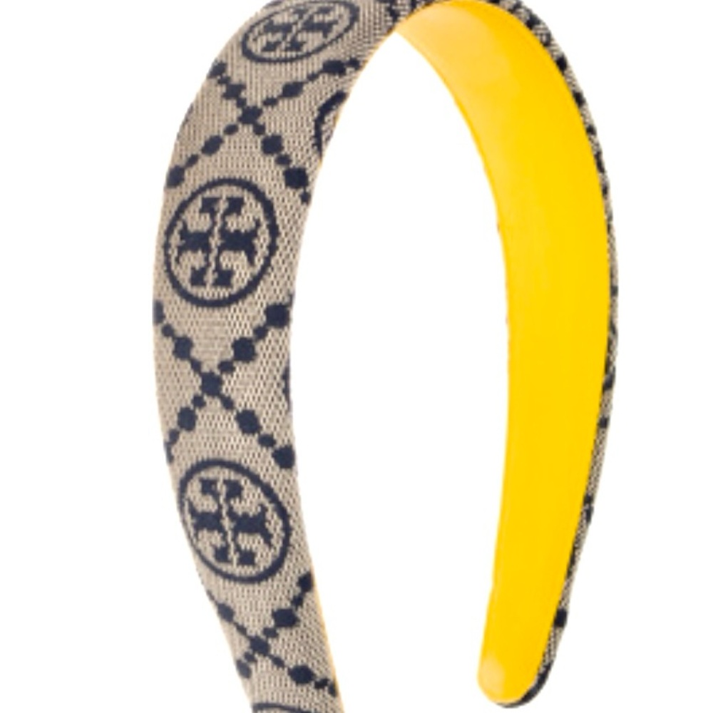 TORY BURCH New T Monogram Tan and Navy/Black Patterned Headband